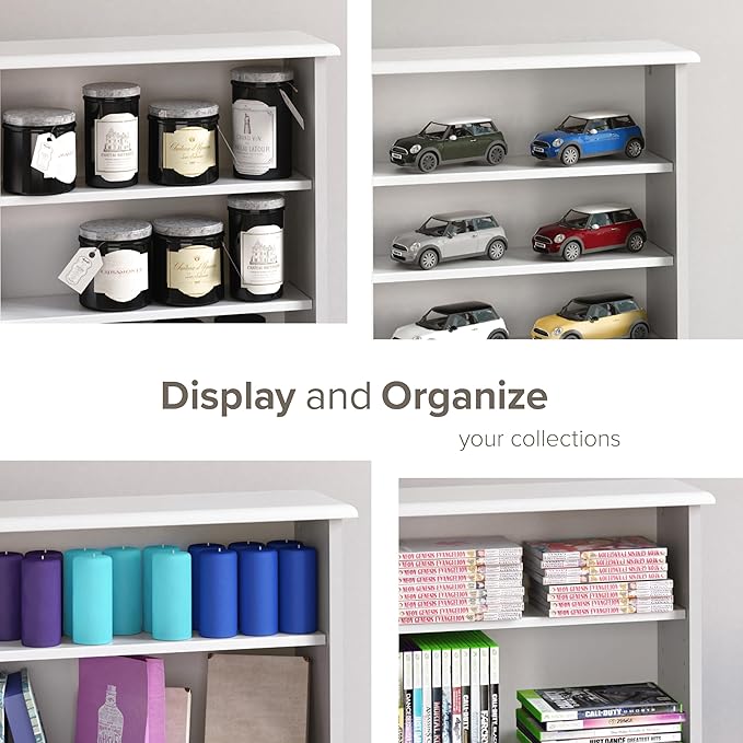 Prepac 3 Column 51" Tall White Display Multimedia Cabinet, Wood Media Storage with Removable Sheves, Modern Multimedia Storage Unit with 21 Adjustable Shelves for Books, DVDs and Collectibles, White