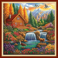 Joyhoor Cross Stitch Kits for Beginners Stamped Cross-Stitch Supplies Needlework preprint Embroidery Kits for Adults DIY Needlepoint Kits Embroidery Patterns 11CT-Autumn Waterfall Home 18x18 inchs