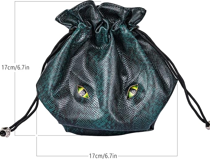 Large DND Dice Bag Leather Dice Storage Bag Dark Green D&D Drawstring Pouch with Pockets for RPG Table Games - Can Hold 200+ Polyhedral Dice