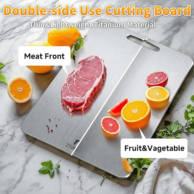 Pure Titanium Cutting Board, Stainless Cutting Boards for Kitchen, Double-Sided Food Grade Chopping for Meat, Vegetable & Fruit (8 * 12 IN)