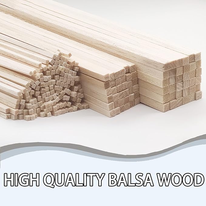 222Pcs Balsa Wood Sticks,Wood Strips Balsa Square Wooden Dowels Hardwood Unfinished Wood Sticks for Crafts DIY Projects Models Making Supplies (1/8in+3/16in+1/4in 222pcs)