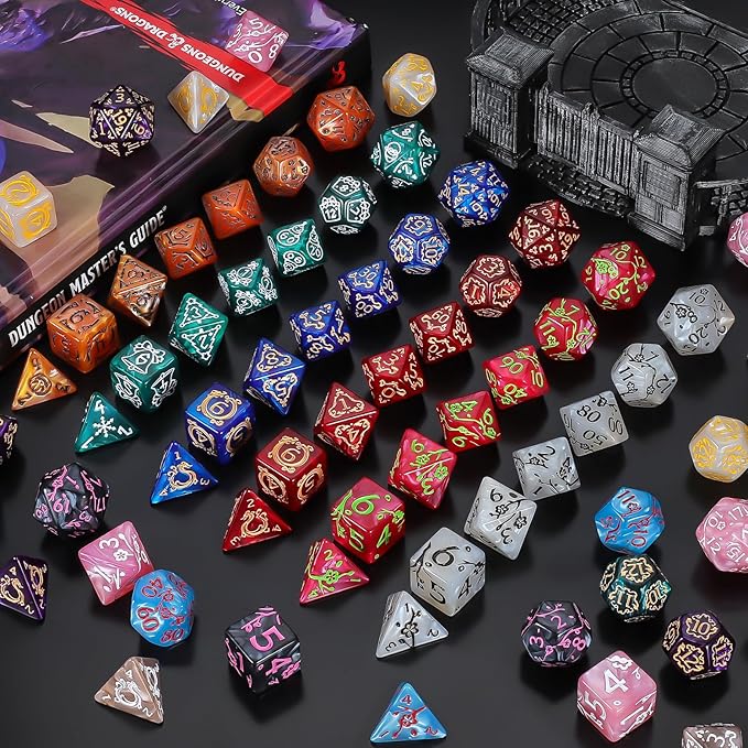 CiaraQ DND Dice Sets- 26 X 7 Polyhedral Dice (182pcs) with a Large Drawstring Bag, Multi-Color Engraved Gaming Dice for Dungeons and Dragons, Role Playing Table Game.