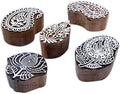 HASHCART® Elegant Designs Flower and Lotus Wooden Block Stamps Set of 5, Handmade Wood Printing Stamps for Kids' Art Projects, Textiles, Fabric, Clay, Henna, Tatotoo, Wood Stamp for Craft