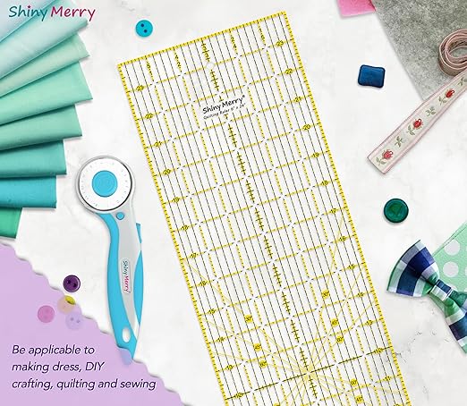 Quilting Ruler 6"x24",Non-Slip Clear Acrylic Sewing Ruler with Easy-to-Read Grid,Yellow & Black Grid Design,Perfect for Fabric,Patchwork,Cutting & Sewing Crafts,Durable Tool for Quilting