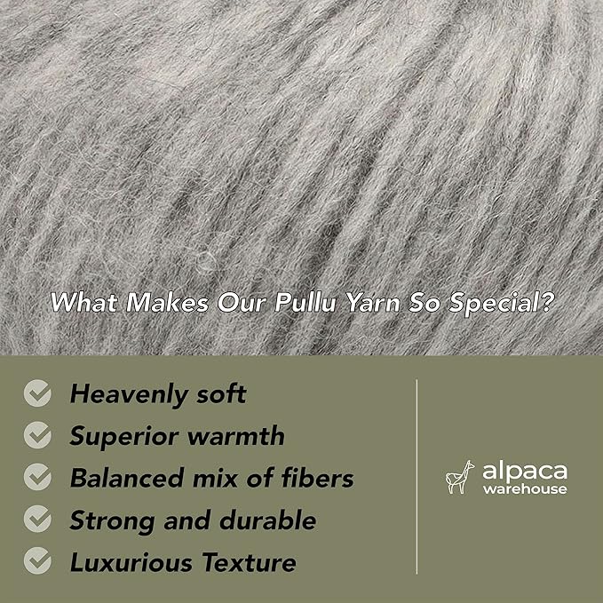 Pullu - Baby Alpaca Merino Wool Yarn Set of 3 Skeins (150 Grams) Worsted Weight - Sourced Directly from Peru - Heavenly Soft and Perfect for Knitting and Crocheting (Heather Silver Gray)