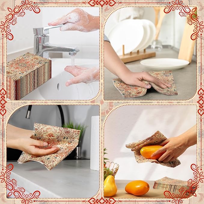 Yeaqee 100 Pcs Vintage Boho Napkins Paper Guest Towels 2 Ply Decoupage Napkins Disposable Decorative Hand Towel for Bathroom Kitchen Fall Wedding Party Dinner(Orange and Blue)