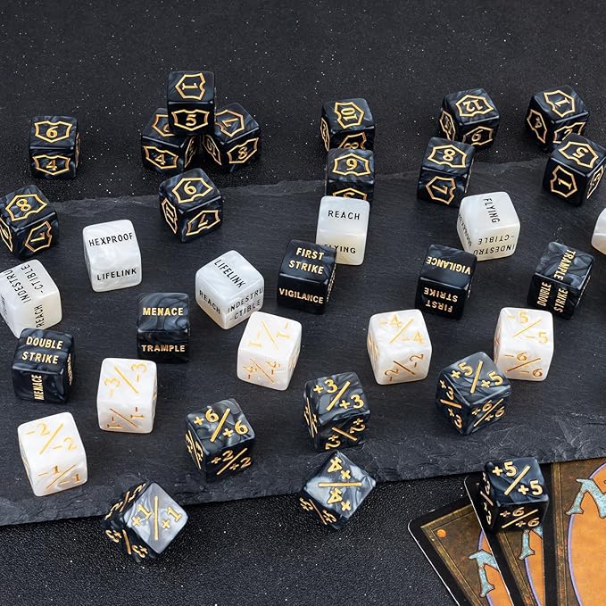 65 Pieces MTG Dice Counters Life Keyword Counter Dice Set Plus One/+1 Buff Abilities Shield Tokens for MTG, TCG, Cards Gaming Accessories