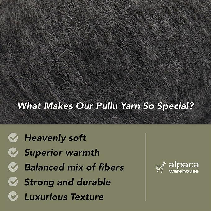 Pullu - Baby Alpaca Merino Wool Yarn Set of 3 Skeins (150 Grams) Worsted Weight - Sourced Directly from Peru - Heavenly Soft and Perfect for Knitting and Crocheting (Gray)