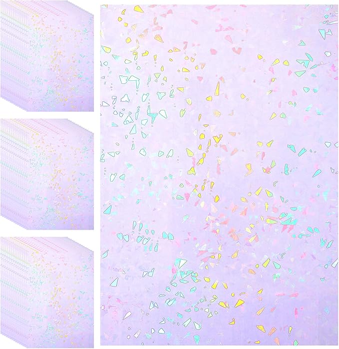 60 Sheets Holographic Laminate Sheets Clear Glitter A4 Size Vinyl Sticker Paper Holographic Overlay Self Adhesive Waterproof Transparent Film, 11.7 x 8.3 Inch (Broken Grass)