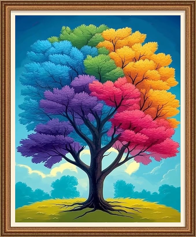 Disnesart Cross Stitch Stamped Full Embroidery Kits DIY 11CT Cotton Thread Printed DIY Needlepoint Kits Craft Needlework Set Cross-Stitch Stamped Sets-Colorful Tree 16x20 inch