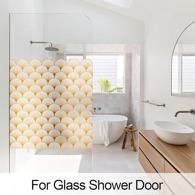 DKTIE Geometric Art Stained Glass Window Film Bathroom Window Privacy Film Frosted Glass Static Clings Non Adhesive with Installation Tools, Modern Home Improvement Style (S117, 35.4'' x 78.7'')