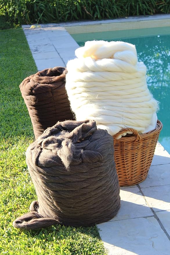Natural Wool Bulk roving, 8 lb. Best Wool for Spinning, arm Knitting, Felting, Chunky Blankets and Tapestry. Natural Colors, un-Dyed. (Mocha, 8 lb)