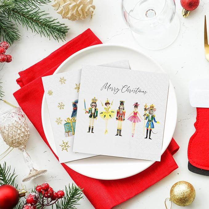 Janlaugh 200 Pcs Christmas Paper Cocktail Napkins Disposable 2 Ply Xmas Style Decoupage Beverage Napkins for Xmas Holiday Winter Dinner Table Decor (Lovely Style)