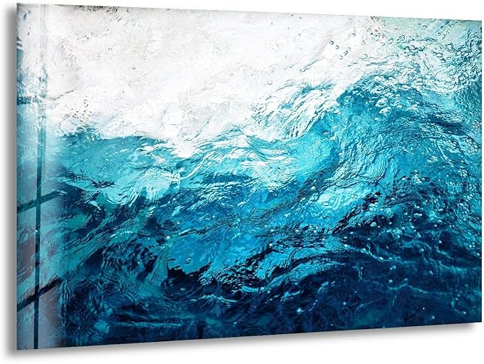 My Photostation.com 30Wx24H'' Blue Waves Abstract Glass Wall ArtTempered Glass Printing Wall Decor Large Wall Art Wall Hangings