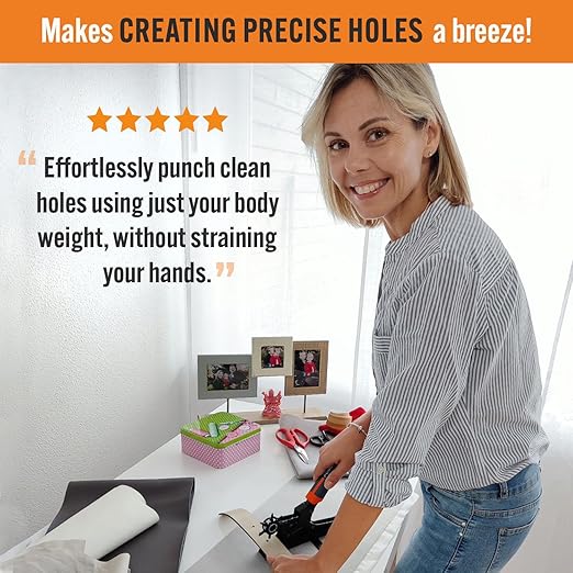 Desktop Leather Belt Hole Puncher Tool - Easier to Use Tabletop Design for Watch Band, Handbag Strap. Heavy Duty Carbon Steel, Precision 6 Sizes Hole Punch for Fabric, Crafts, Easy DIY