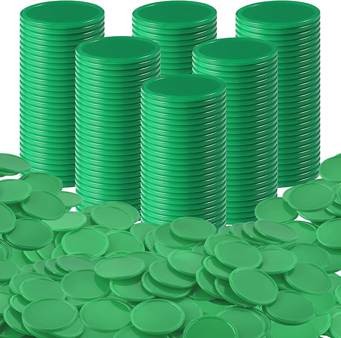 Coopay 1 1/2 Inches Plastic Poker Chips Learning Counters Disks Bingo Chip Counting Discs Markers for Math Practice and Poker Card Game Tokens, Teaching Rewards, 200 Pieces (Green)