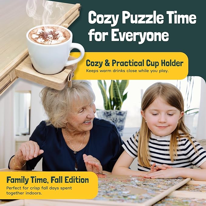 Gondola 1500 Pieces Puzzle Board with Mug Holders, 6 Drawers and Cover, Sturdy Jigsaw Puzzle Table Tray, 26"x35" Portable Wooden Jigsaw Puzzles Accessories, Jig Saw Home Holder Organizer Boards