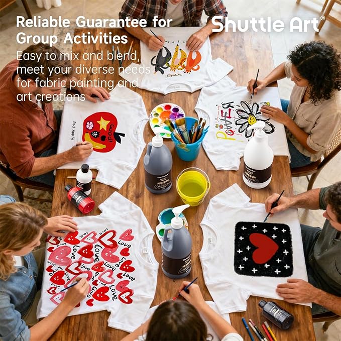 Shuttle Art Black Fabric Paint, 33.8 oz(1000 ml) Large Bottle with Pump, Permanent Fabric Paint for Furniture, Sofa, Cushions, Clothes, Soft Non-Toxic Textile Paint for Color Changing, Renewal & Art Creations