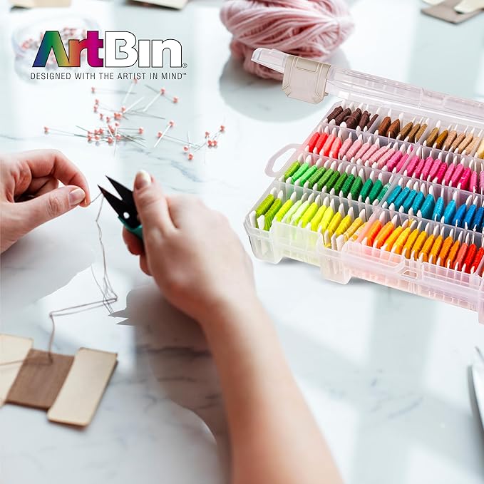 ArtBin Floss Finder Box: Clear Sewing Organizer with 6 Compartments, 12 Dividers, Durable - Perfect for Embroidery Floss and Small Sewing Supplies Storage