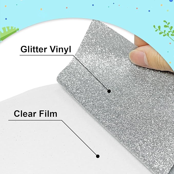 Silver Glitter Heat Transfer Vinyl 12Inch*6FT Glitter Iron on Vinyl for T Shirts Easy to Cut and Weed Compatible with All Cutter Machines HTV Vinyl Iron on for Cricut (Silver12Inches*6Ft)