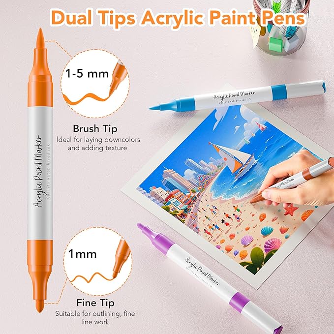 Acrylic Paint Markers,80 Colors Acrylic Markers,Dual Tip Paint Pens for Painting Rocks,Fabric,Wood, Glass,Coloring Books,Paper,DIY Crafts Art School Supplies for Adult,Pumpkin Painting Kit