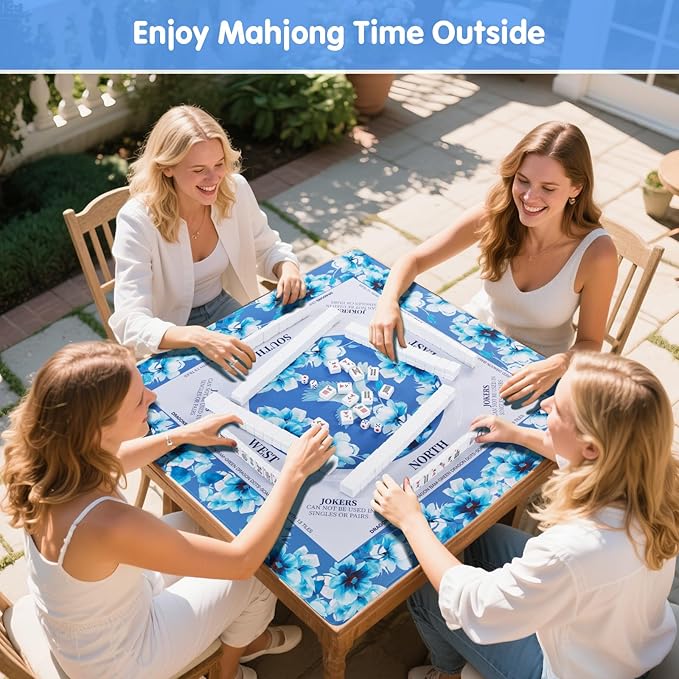 Mahjong Mat for Table 31.5x31.5Inch,Anti-Slip, Noise-Reducing American Mahjong Mat with Rules, Mahjong Table Mat with Carry Bag,Neoprene Mahjong Mat for Poker, Cards, Board.(Blue)
