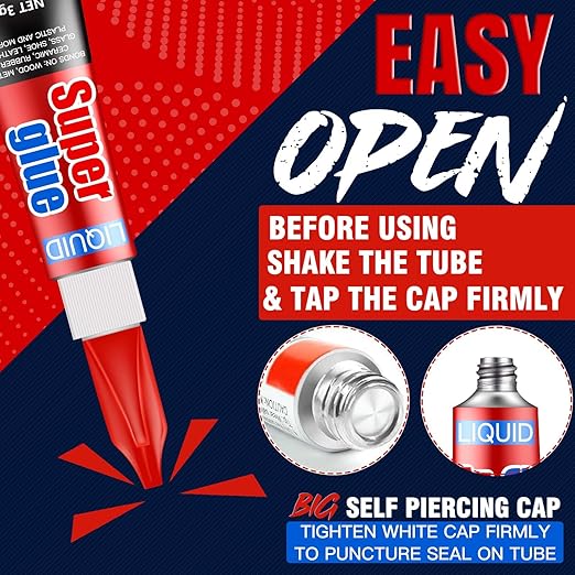 3 Gram (Pack of 6) Single Use Super Glue Liquid, Super Fast, Thin & Strong Adhesive Superglue, Cyanoacrylate Glue for Hard Plastics, DIY Craft, Ceramics, Leather, Metal Etc
