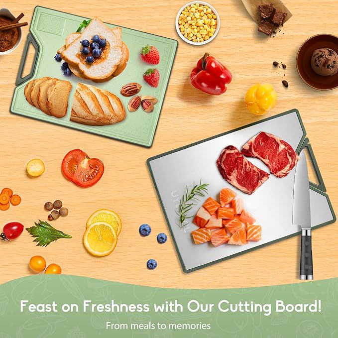 Titanium Cutting Board – Double Sided Cutting Boards for kitchen, Pure Titanium & Wheat Straw PP, Food-Grade Metal Chopping Board, Easy to Clean Large Size 16"x11"