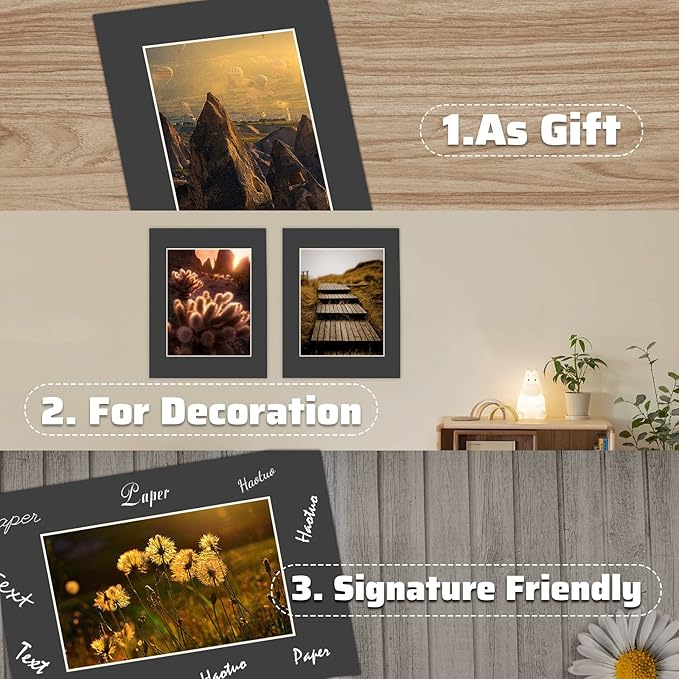 HOTUO 10 Pack Black 11x14 Picture Frame Mats, Pre-Cut 11x14 Picture Mats with Ivory Core Bevel Cut for 8x10 Photo, Signature Friendly 4 Ply Thickness Photo Mat for Frames/Artwork/Print/Picture