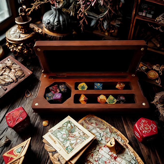 Wooden Dice Box DND Dice Holder 9.5 x 4 Inch Dice Storage Case RPG Dice Rolling Tray Travel Dice Organizer with Felt Lined Magnetic Lid D&D Accessories