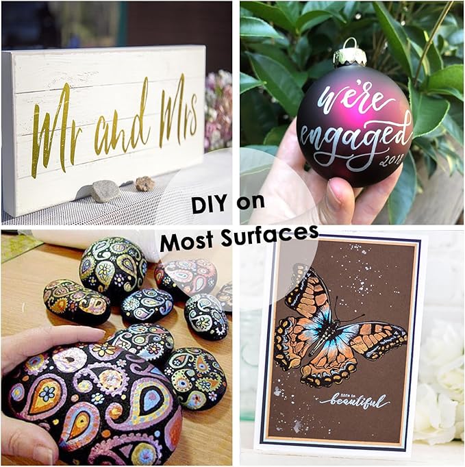 Sunshilor Metallic Markers Dual Tip Metallic Marker Pens Brush and Fine Point Pens for Black Paper, Rock Painting, Easter Egg, Halloween Pumpkin, Card Making, Metal, Ceramic, Wine Glass