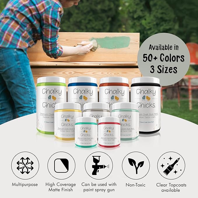 Chalky Chicks All-in-One Chalk Paint for Furniture or Cabinet - 32 Fl Oz - Matte Finish Normandy (Light Gray) for Metal, Wood Furniture Paint - No Sanding All-in-One for Home Decor & Crafts, USA Made