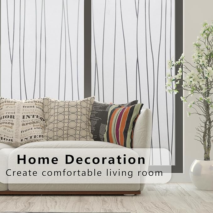 Finnez Window Privacy Film Decorative Frosted Window Cling Privacy Film for Glass, Non-Adhesive Heat Anti-UV for Home Office Living Room, Irregular Stripe Patterns, 35.4 x 118.1 Inches