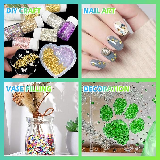 Matio 12 Colors Crushed Glass Irregular Glitter, 4.23oz/ 120g Crushed Broken Glass Sprinkle Chips for Resin Epoxy Jewelry DIY,Shattered Crystal Flakes Sequins for Nail Art Decor Phone Case Vase Filler