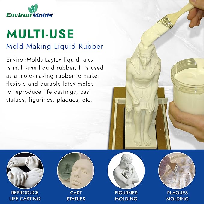 EnvironMolds Liquid Latex Mold Making Rubber, 16 oz. - Quality, Flexible, Detailed Reproductions - Easy Brush or Spray Application