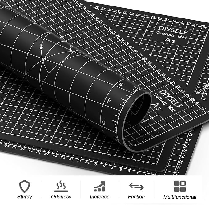 DIYSELF Cutting Mat 12in×18in, Cutting Mats for Crafts, Self Healing Cutting Mat A3, Cutting Mat for Sewing, Fabric Cutting Mat Double Side, Craft Mat for Desktop, Rotating Cutting Mats for Quilting
