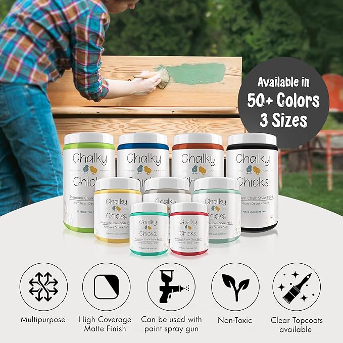 Chalky Chicks All-in-One Chalk Paint for Furniture or Cabinet - 32 Fl Oz - Matte Finish Overcast (Blue Gray) for Metal, Wood Furniture Paint - No Sanding All-in-One for Home Decor & Crafts, USA Made