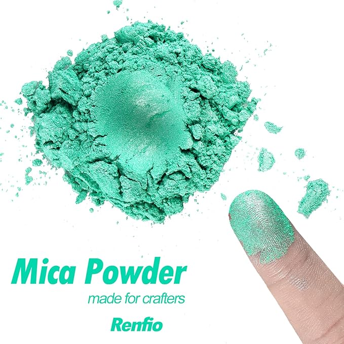 Renfio 100g Mica Powder Pigment, Metallic Natural Dye Mineral Pearl Shimmer Epoxy Resin Dye for Painting Soap Making Slime Bath Bombs 3.5 Oz - Mint Green