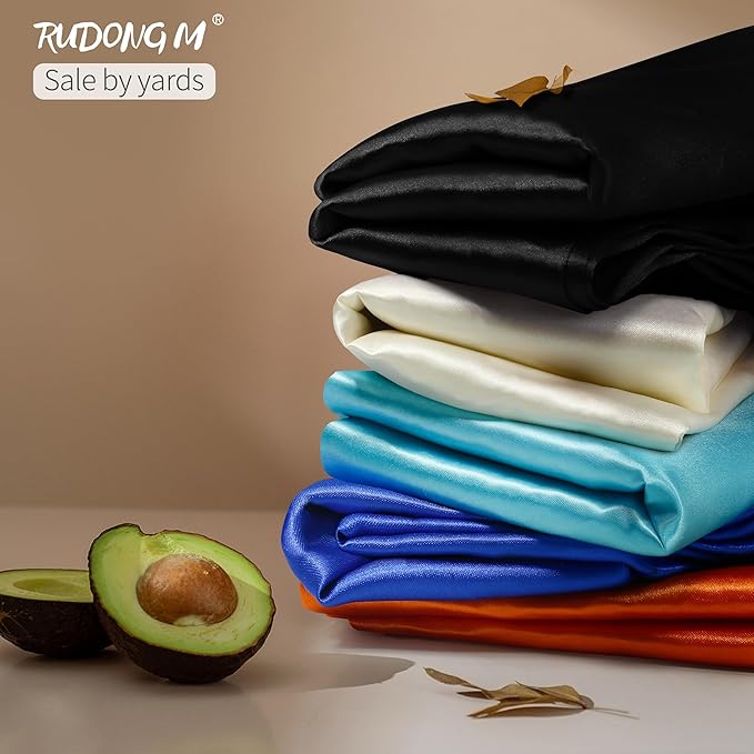 RUDONG M Black Satin Fabric by The Yard, 1 Yard x 60 Inch Wide Silky Charmeuse Satin Fabric, Soft Satin Fabric for Wedding Decorations, Bridal Dress, Sewing, Accessories, DIY Crafts