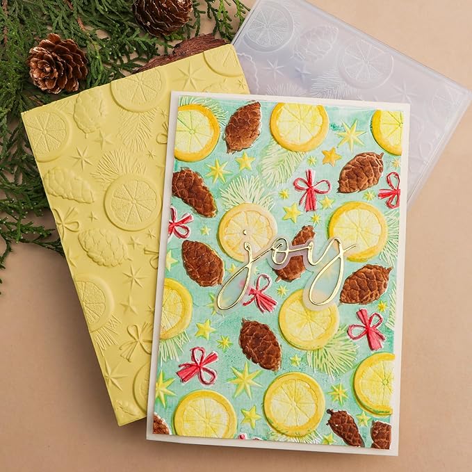 BAOFALI 3D Christmas Theme Plastic Embossing Folders Lemon Pine Nut for DIY Scrapbooking Photo Album Card Paper Craft Decoration for Card Making,Embossing Template Paper Card Embossing Stencil