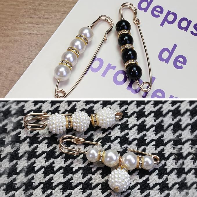 Safety Pins Assorted, Bulk Large Safety Pins with Pearls for Clothes(Pearl Brooch 10 PCS)