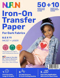 NuFun Activities Printable Iron-on Heat Transfer Paper for T Shirts, Dark Fabrics, 50 Sheets 8.5 x 11 inch, Long Lasting, Durable, Professional Quality, Easy DIY, Non-Toxic, Made in The USA