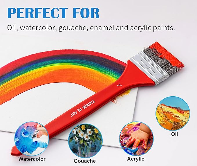 Falling in Art Flat Paddle Paint Brush with Long Handle, Large Scale Brush for Oil and Acrylic Paints, 3 Inch