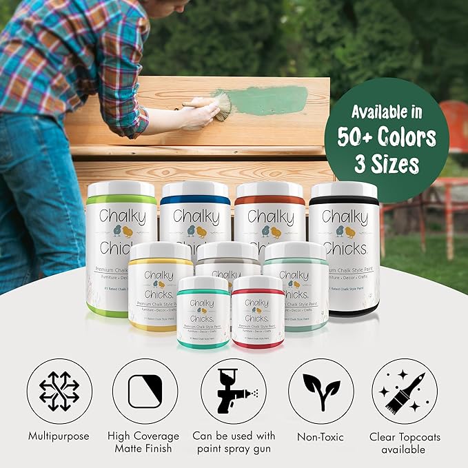 Chalky Chicks All-in-One Chalk Paint for Furniture or Cabinet - 16 Fl Oz - Matte Finish Shamrock (Dark Green) for Metal, Wood Furniture Paint - No Sanding All-in-One for Home Decor & Crafts, USA Made