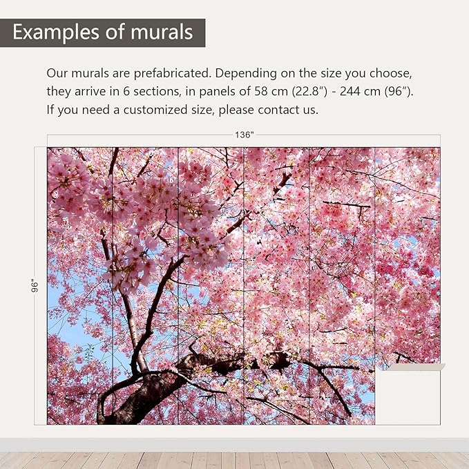 AFZEVEB-Pink Flower Wallpaper Natural Landscape Floral Wall Mural for Bedroom 136"x96"(Not Peel and Stick)