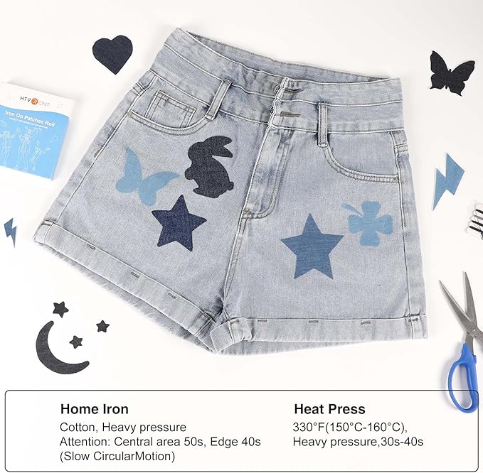 HTVRONT Iron on Patches for Clothing Repair - 20PCS 100% Cotton Denim Patches for Jeans Kit, 4-1/4" by 3-3/4" Iron on for Jeans Repairing 4 Shades Jean Patches