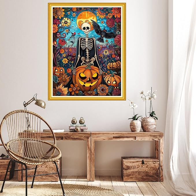 Hopeart Stamped Cross Stitch Kits for Beginner Embroidery Kits for Beginners Adults DIY 11CT Cross Stitch Patterns Needlepoint Kits Crossstitching Kits-Magic Skull 16x20 inch
