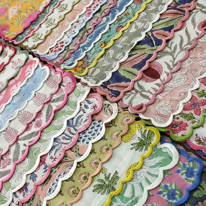 Ridhi Mix Random Hand Block Print Napkins 18" x 18" Set of 8 Reusable Cotton Dinner Napkins for Weddings, Parties & Everyday Dining, Thanksgiving, Christmas, Fall