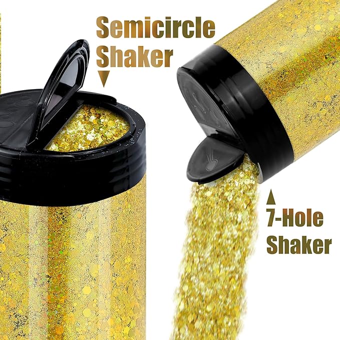 Estanoite Holographic Chunky Glitter, 160G/5.64OZ Craft Glitter for Resin, Metallic Iridescent Chunky Glitter Sequin Flake, Cosmetic Glitter for Makeup Body Nail Face Eye, Glitter Tumbler (Gold)