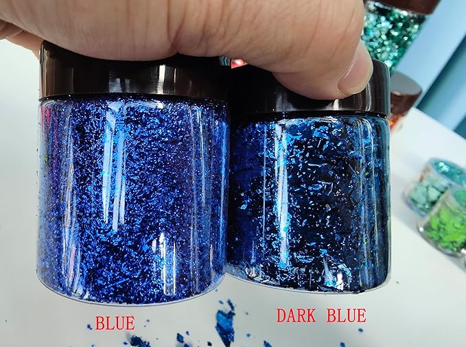 Gilding Flakes,Gold Foil Flakes for Resin,Blue Red Purple Pink Metallic Foil Flakes for Resin Jewelry Making,Nails,Painting Art,Crafts and Slime (Blue)
